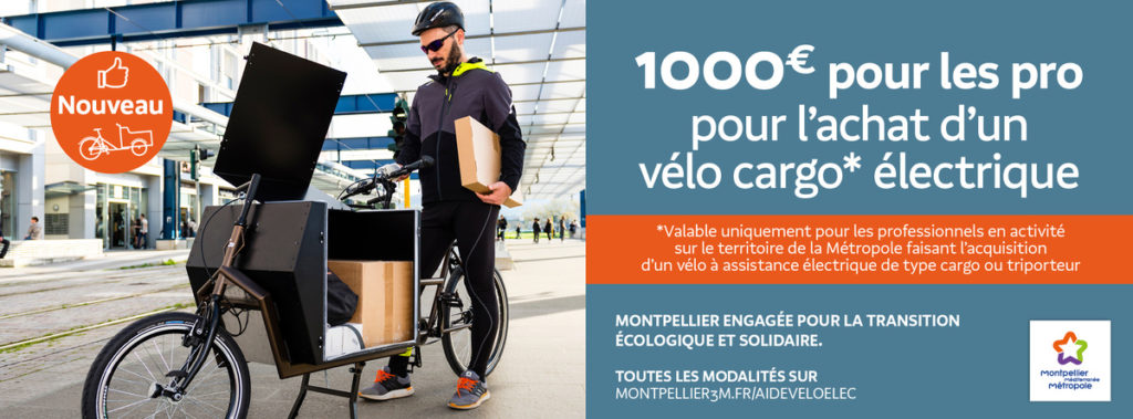 aide bonne prime vélo cargo achat Montpellier 1000€